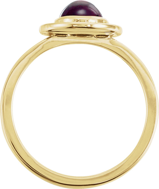 14K Gold Oval Natural Rhodolite Garnet & Natural Diamond Halo-Style Cabochon Ring - Yellow Gold - view 2