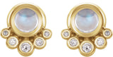14K Gold Round Natural Rainbow Moonstone & Natural Diamond Accented Cabochon Earrings – 5mm Stones - Yellow Gold - view 2