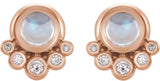 14K Gold Round Natural Rainbow Moonstone & Natural Diamond Accented Cabochon Earrings – 5mm Stones - Rose Gold - view 2