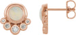 14K Gold Round Natural White Opal & Natural Diamond Accented Cabochon Earrings – 5mm Stones