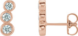 14K Gold Round Natural Diamond Three-Stone Ear Climbers – 3mm Stones - Rose Gold - view 4