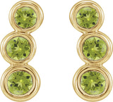 14K Gold Round Natural Peridot Three-Stone Ear Climbers - Yellow Gold - view 5