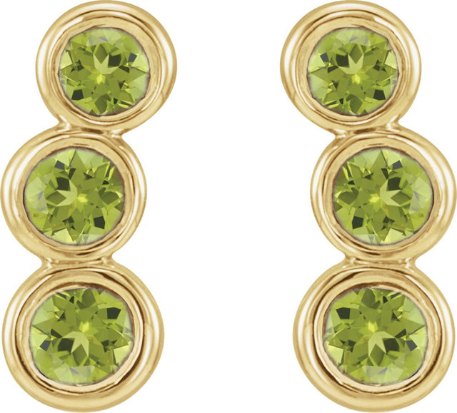14K Gold Round Natural Peridot Three-Stone Ear Climbers - Yellow Gold - view 5