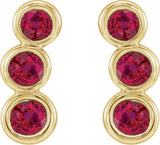 14K Gold Round Natural Ruby Three-Stone Ear Climbers - Yellow Gold - view 5