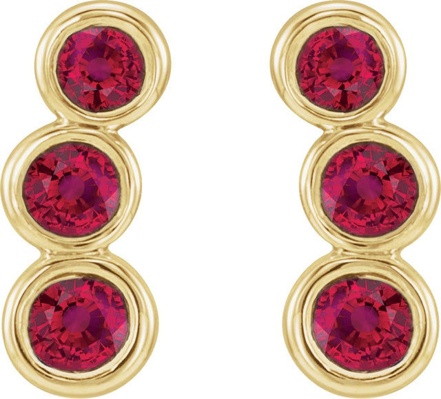 14K Gold Round Natural Ruby Three-Stone Ear Climbers - Yellow Gold - view 5
