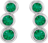 Platinum Round Natural Emerald Three-Stone Ear Climbers - view 5
