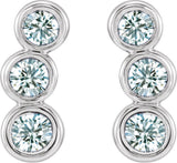 14K Gold Round Natural Diamond Three-Stone Ear Climbers – 3mm Stones - White Gold - view 5