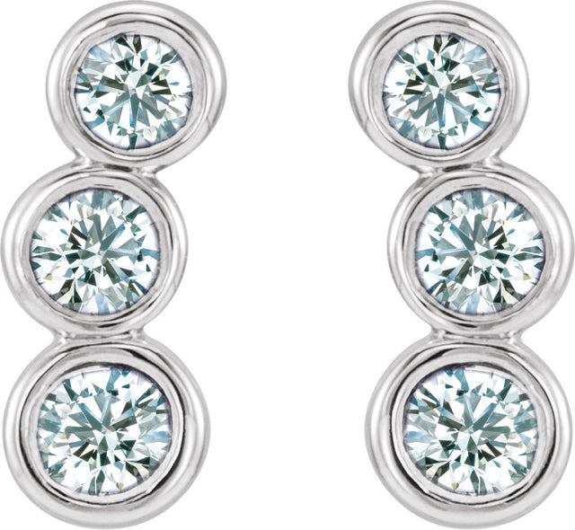 14K Gold Round Natural Diamond Three-Stone Ear Climbers – 3mm Stones - White Gold - view 5
