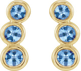 14K Gold Round Natural Aquamarine Three-Stone Ear Climbers - Yellow Gold - view 5