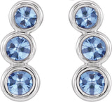 Platinum Round Natural Aquamarine Three-Stone Ear Climbers - view 5