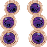 14K Gold Round Natural Amethyst Three-Stone Ear Climbers - Rose Gold - view 5