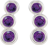 14K Gold Round Natural Amethyst Three-Stone Ear Climbers - White Gold - view 5