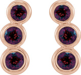 14K Gold Round Natural Mozambique Garnet Three-Stone Ear Climbers - Rose Gold - view 5