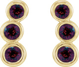 14K Gold Round Natural Mozambique Garnet Three-Stone Ear Climbers - Yellow Gold - view 5