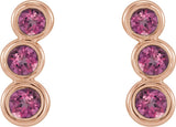 14K Gold Round Natural Pink Tourmaline Three-Stone Ear Climbers - Rose Gold - view 5
