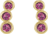 14K Gold Round Natural Pink Tourmaline Three-Stone Ear Climbers - Yellow Gold - view 5