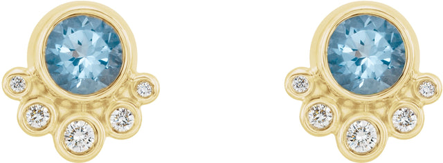14K Gold Round Natural Aquamarine Accented Bezel-Set Earrings - Yellow Gold - view 5