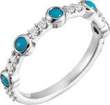 Platinum Round Natural Turquoise & Natural Diamond Accented Cabochon Ring