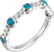 14K Gold Round Natural Turquoise & Natural Diamond Accented Cabochon Ring - White Gold