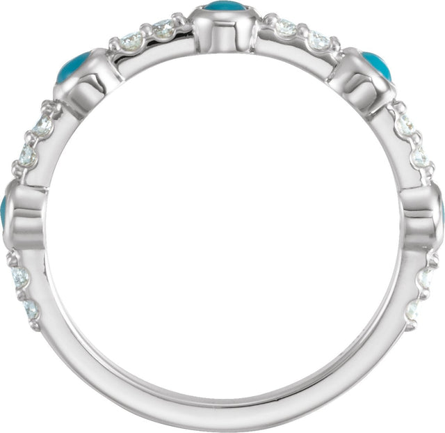 Platinum Round Natural Turquoise & Natural Diamond Accented Cabochon Ring - view 2