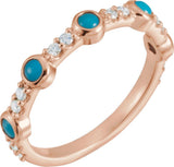 14K Gold Round Natural Turquoise & Natural Diamond Accented Cabochon Ring - Rose Gold