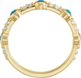 14K Gold Round Natural Turquoise & Natural Diamond Accented Cabochon Ring - Yellow Gold - view 2