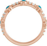 14K Gold Round Natural Turquoise & Natural Diamond Accented Cabochon Ring - Rose Gold - view 2
