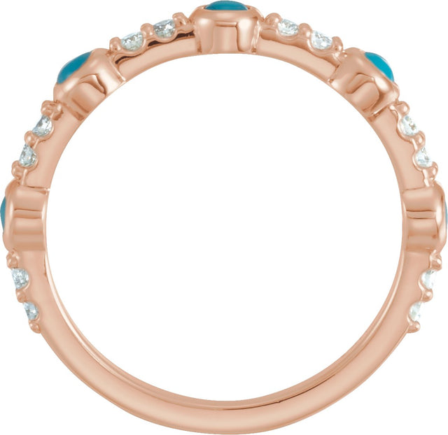 14K Gold Round Natural Turquoise & Natural Diamond Accented Cabochon Ring - Rose Gold - view 2