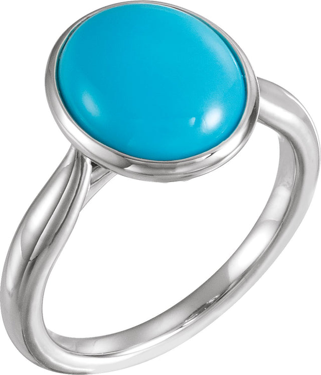Platinum Oval Natural Turquoise Bezel-Set Solitaire Ring