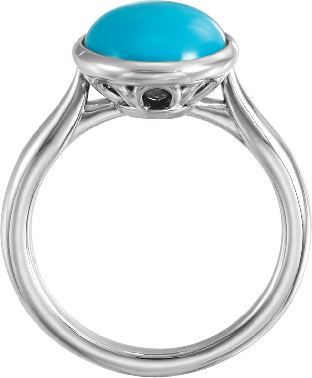 14K Gold Oval Natural Turquoise Bezel-Set Solitaire Ring - White Gold - view 2