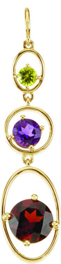 14K Gold Round Natural Mozambique Garnet & Natural Amethyst & Natural Peridot Multi-Stone Pendant