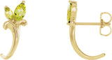 14K Gold Marquise Natural Peridot Floral J-Hoop Earrings - Yellow Gold