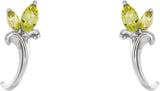 14K Gold Marquise Natural Peridot Floral J-Hoop Earrings - White Gold - view 2