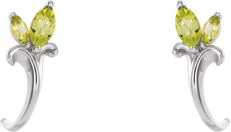 Platinum Marquise Natural Peridot Floral J-Hoop Earrings - view 2