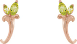 14K Gold Marquise Natural Peridot Floral J-Hoop Earrings - Rose Gold - view 2