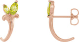 14K Gold Marquise Natural Peridot Floral J-Hoop Earrings - Rose Gold