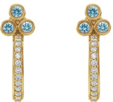 14K Gold Round Natural Blue Zircon Accented Bezel-Set J-Hoop Earrings - Yellow Gold - view 5