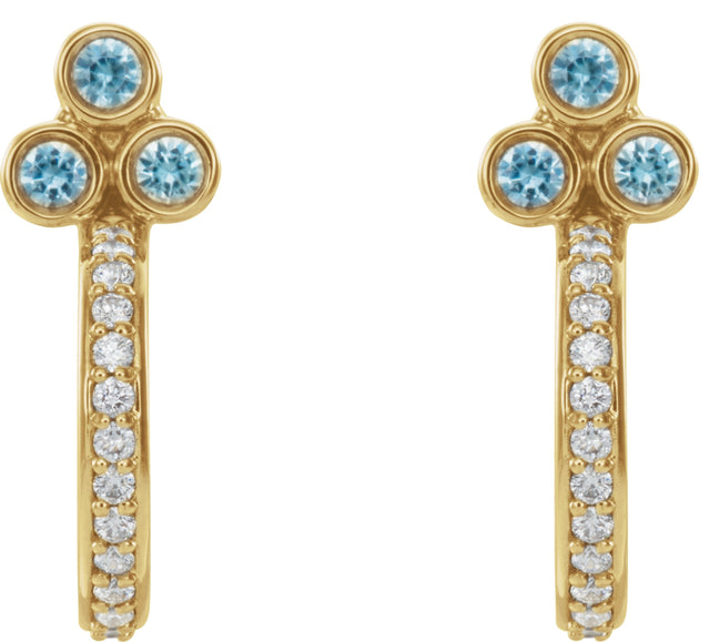 14K Gold Round Natural Blue Zircon Accented Bezel-Set J-Hoop Earrings - Yellow Gold - view 5