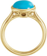 14K Gold Oval Natural Turquoise Bezel-Set Solitaire Ring - Yellow Gold - view 2