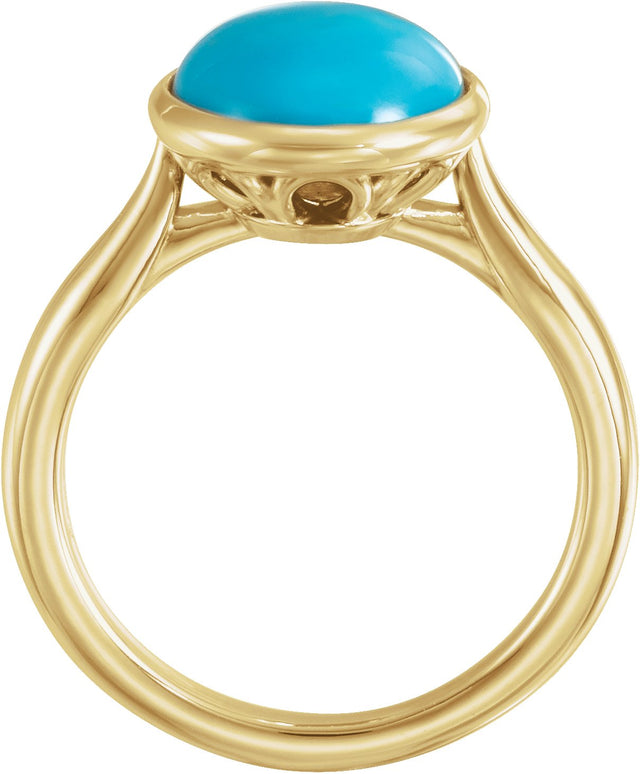 14K Gold Oval Natural Turquoise Bezel-Set Solitaire Ring - Yellow Gold - view 2