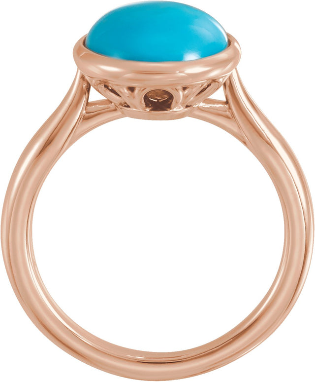 14K Gold Oval Natural Turquoise Bezel-Set Solitaire Ring - Rose Gold - view 2