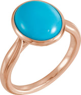 14K Gold Oval Natural Turquoise Bezel-Set Solitaire Ring - Rose Gold