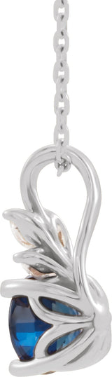 14K Gold Round Lab-Grown Blue Sapphire & Natural Diamond Accented Floral Necklace or Pendant - White Gold - view 2