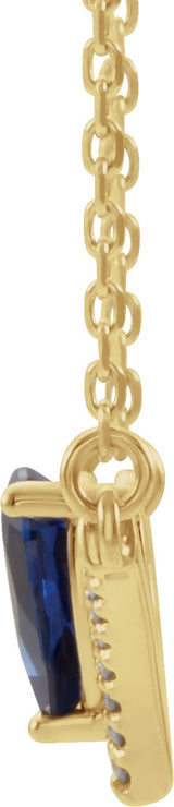 14K Gold Pear Natural Blue Sapphire Accented V Necklace - Yellow Gold - view 5
