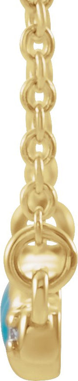 14K Gold Round Natural Turquoise & Natural Diamond Accented Cabochon Bar Necklace – up to 1/10 CTW - Yellow Gold - view 2