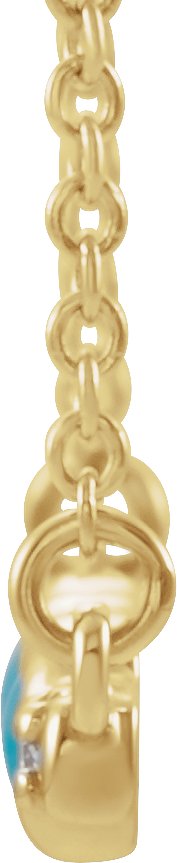 14K Gold Round Natural Turquoise & Natural Diamond Accented Cabochon Bar Necklace – up to 1/10 CTW - Yellow Gold - view 2