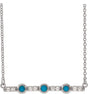 14K Gold Round Natural Turquoise & Natural Diamond Accented Cabochon Bar Necklace – up to 1/10 CTW - White Gold