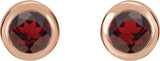 14K Gold Natural Mozambique Garnet Round Bezel-Set Birthstone Stud Earrings - Rose Gold - view 4