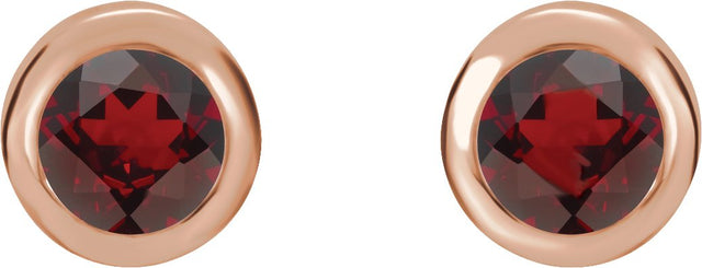 14K Gold Natural Mozambique Garnet Round Bezel-Set Birthstone Stud Earrings - Rose Gold - view 4