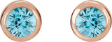 14K Gold Natural Blue Zircon Round Bezel-Set Birthstone Stud Earrings - Rose Gold - view 4